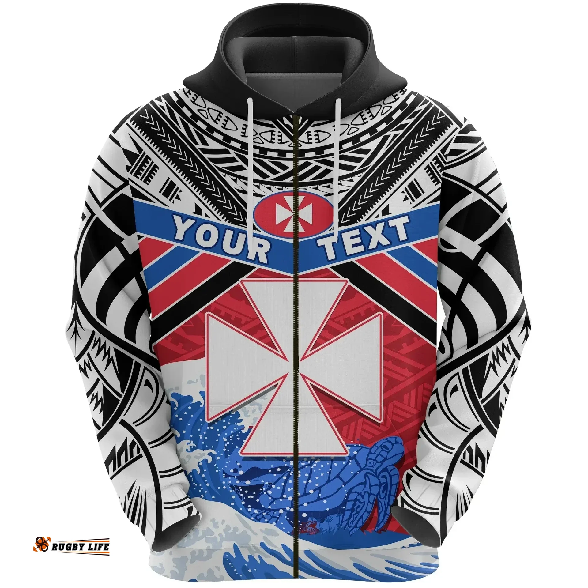 Rugbylife Hoodie - (Custom Personalised) Wallis and Futuna Rugby Hoodie Spirit