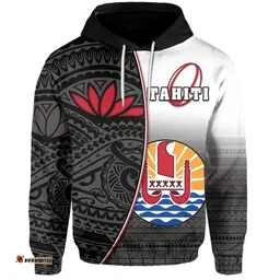 Rugbylife Hoodie - (Custom Personalised) Tahiti Rugby Hoodie Impressive Version Black - Custom Text and Number