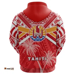 (Custom Personalised) Tahiti Rugby Hoodie Polynesian Coat Of Arms and Flag K13