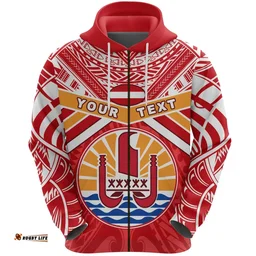 (Custom Personalised) Tahiti Rugby Hoodie Polynesian Coat Of Arms and Flag K13