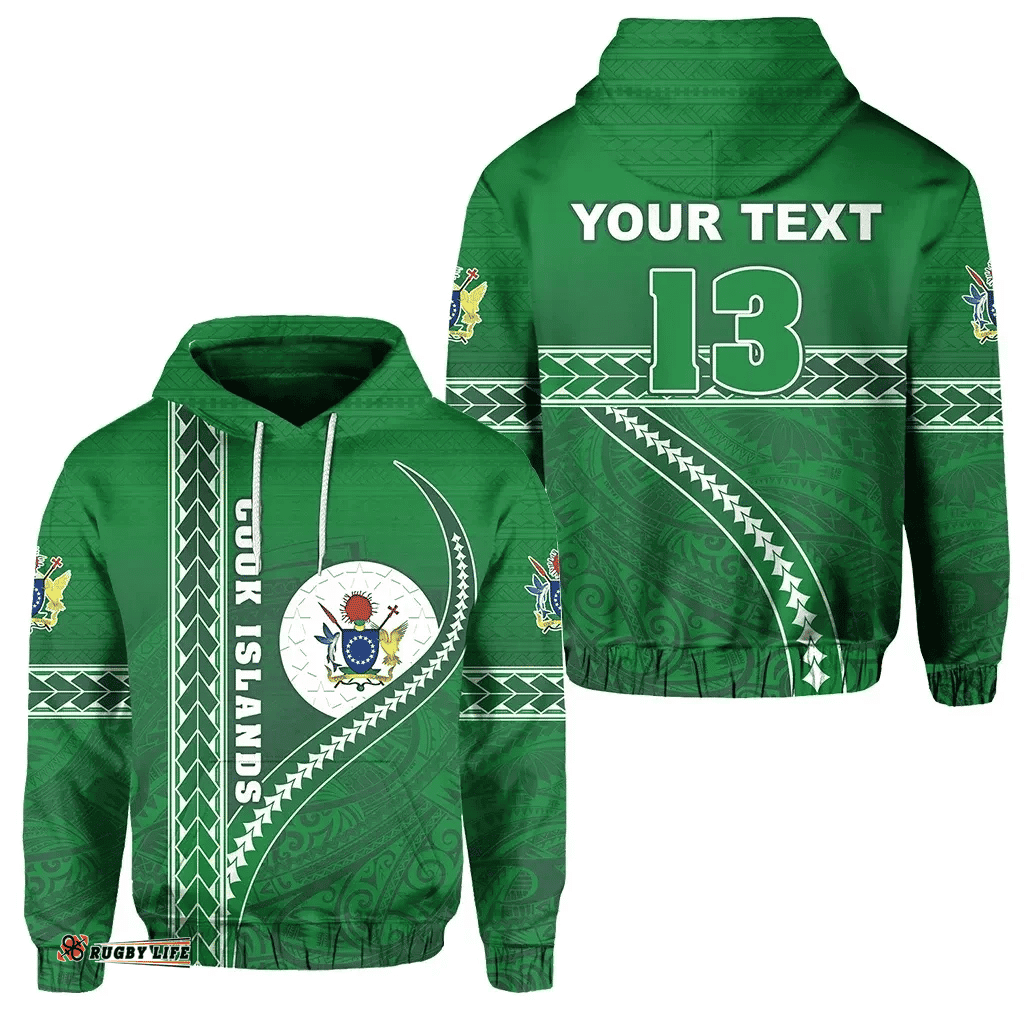 Rugbylife Hoodie - (Custom Personalised) Cook Islands Rugby Hoodie Simple Style Green - Custom Text and Number