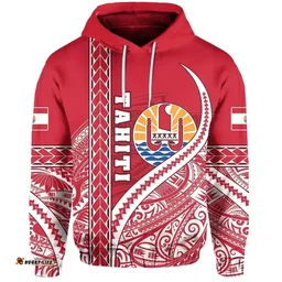 (Custom Personalised) Tahiti Rugby Hoodie Marvelous Version Red - Custom Text and Number K13