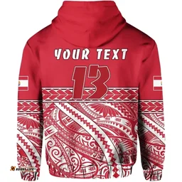 (Custom Personalised) Tahiti Rugby Hoodie Marvelous Version Red - Custom Text and Number K13