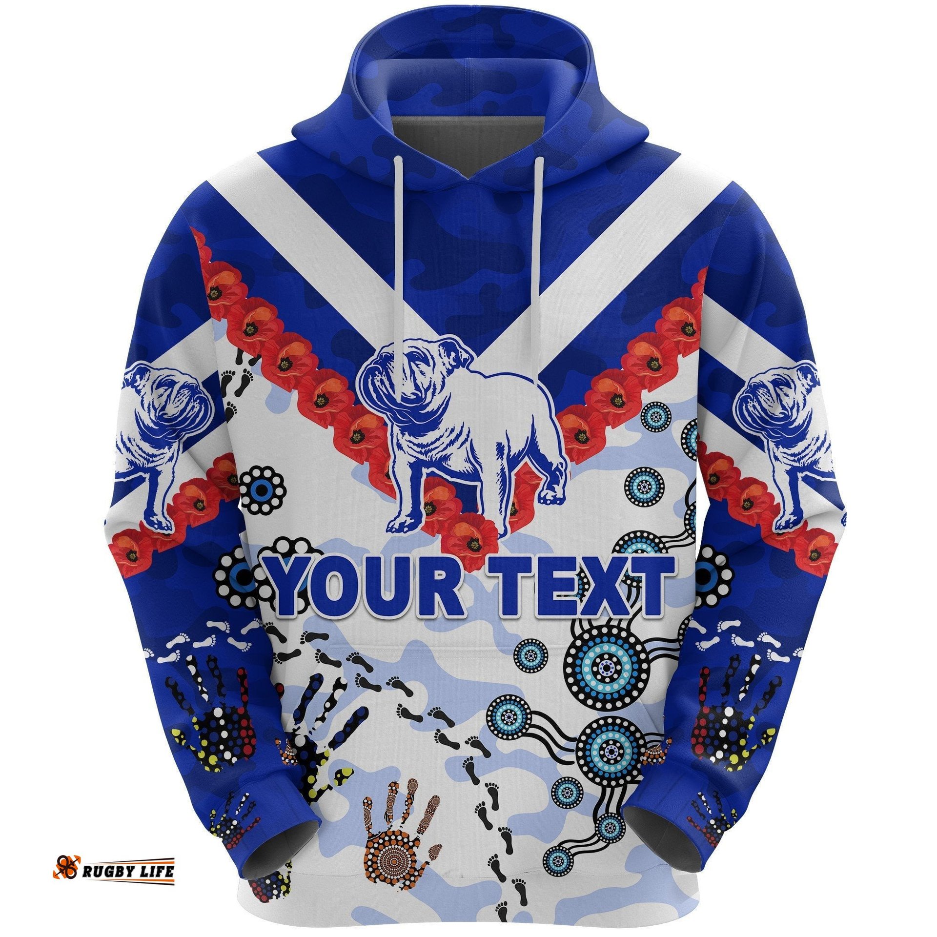custom personalised canterbury bankstown bulldogs hoodie anzac day indigenous no1