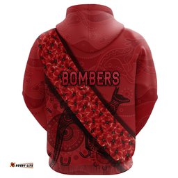 Custom Personalised Essendon Bombers Hoodie ANZAC Day Indigenous Red