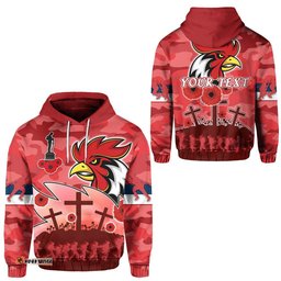 Custom Personalised Roosters ANZAC Day Hoodie Military Red