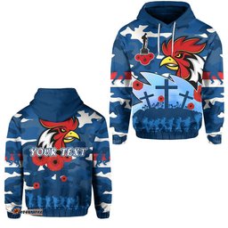 Custom Personalised Roosters ANZAC Day Hoodie Military Blue