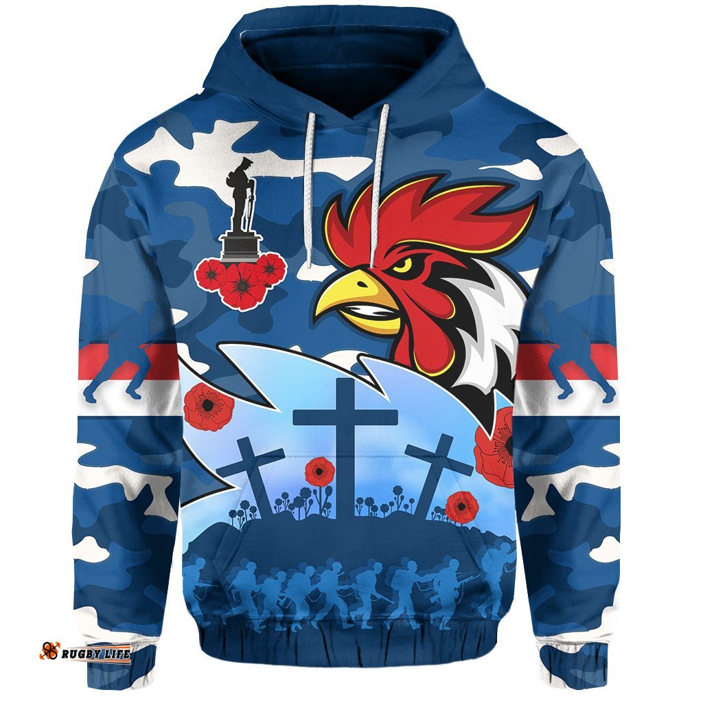 Custom Personalised Roosters ANZAC Day Hoodie Military Blue