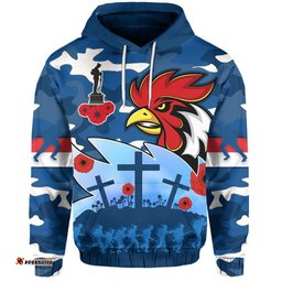 Custom Personalised Roosters ANZAC Day Hoodie Military Blue