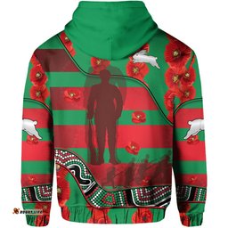 custom personalised rabbitohs anzac day hoodie rugby south sydney indigenous military