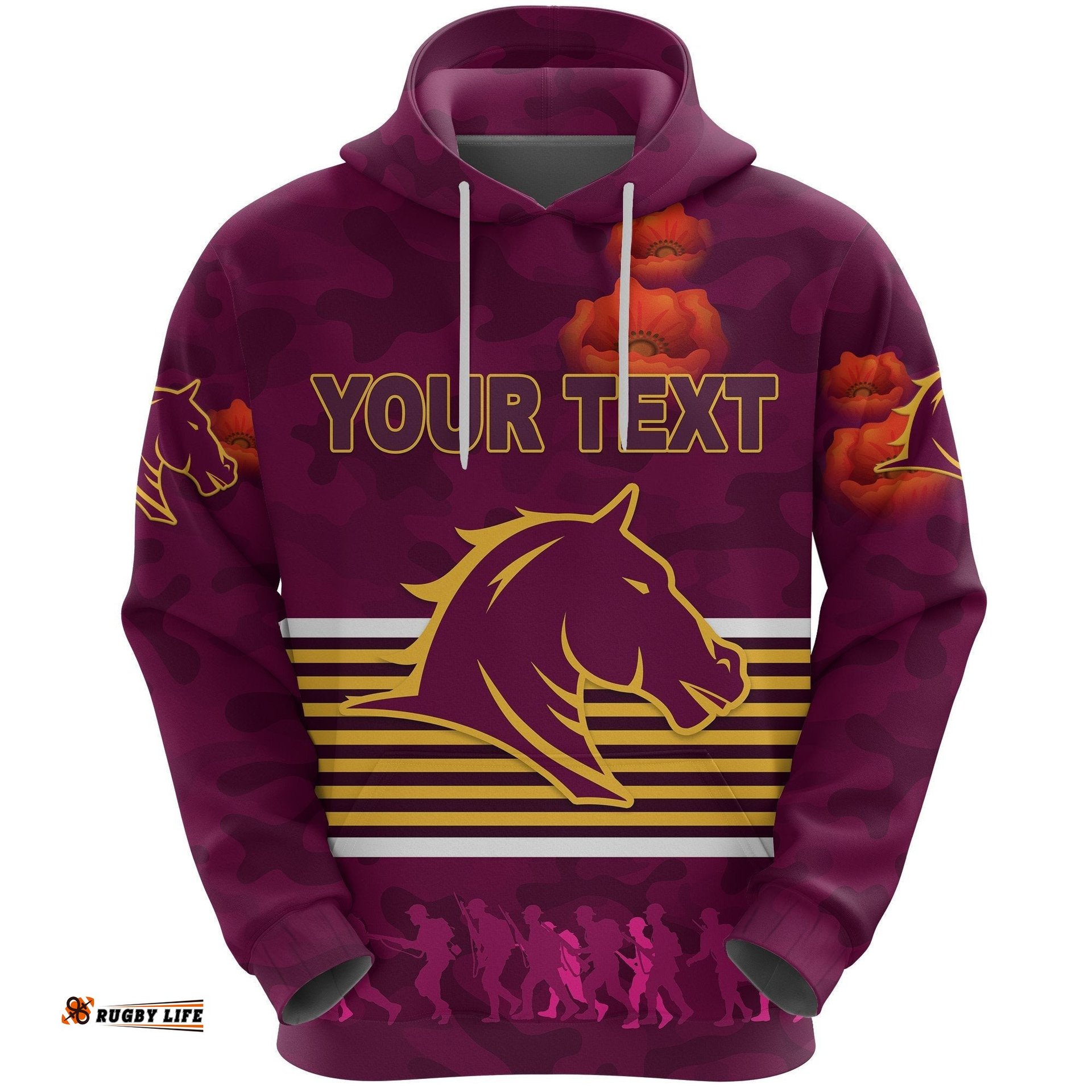 custom personalised brisbane broncos hoodie anzac day simple style full maroon