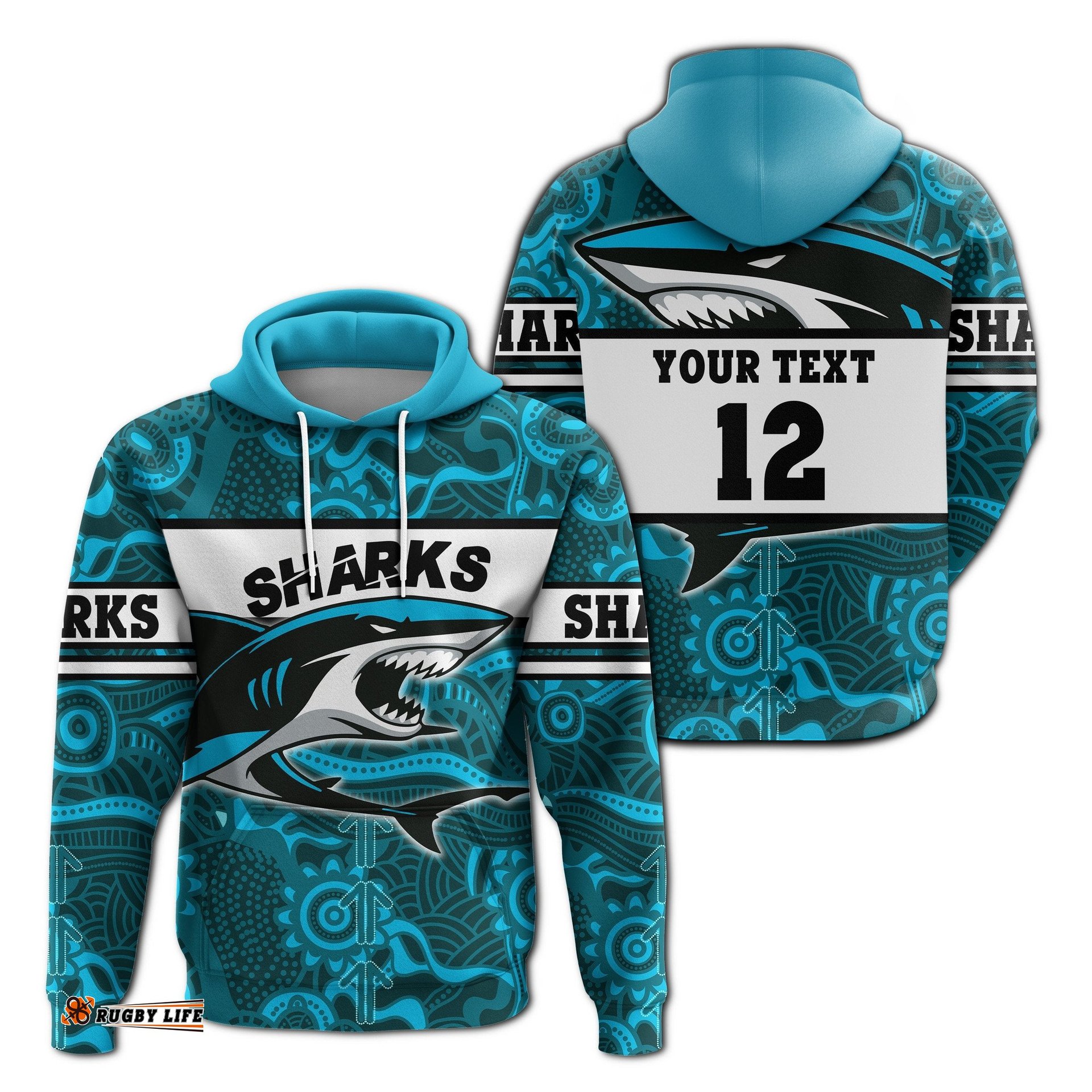 custom personalised sharks hoodie cronulla aboriginal power style