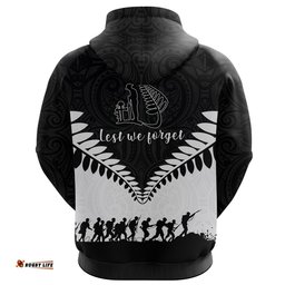 anzac day new zealand warriors hoodie silver fern black white