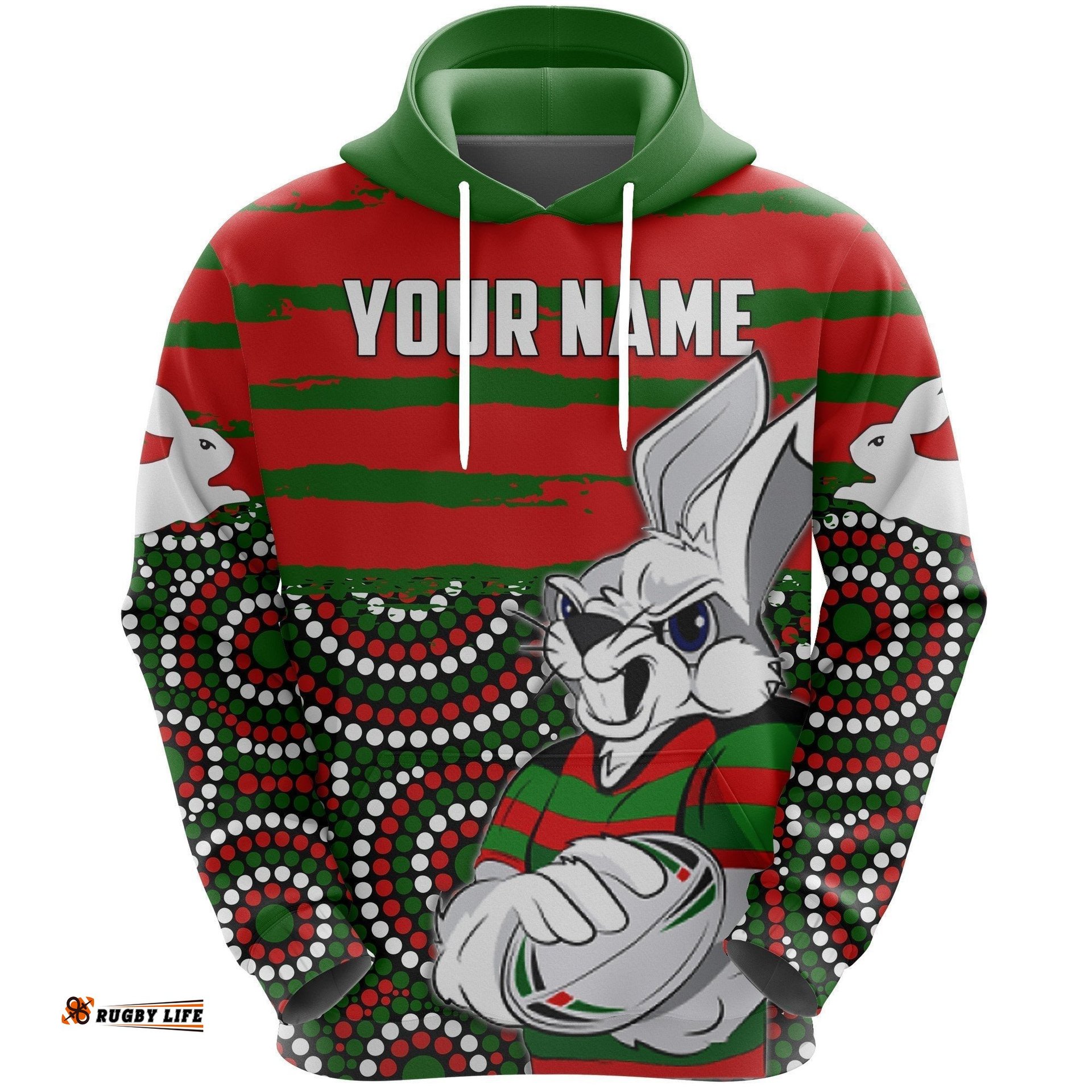 custom personalised australia rabbitohs indigenous rugby hoodie rabbit cartoon