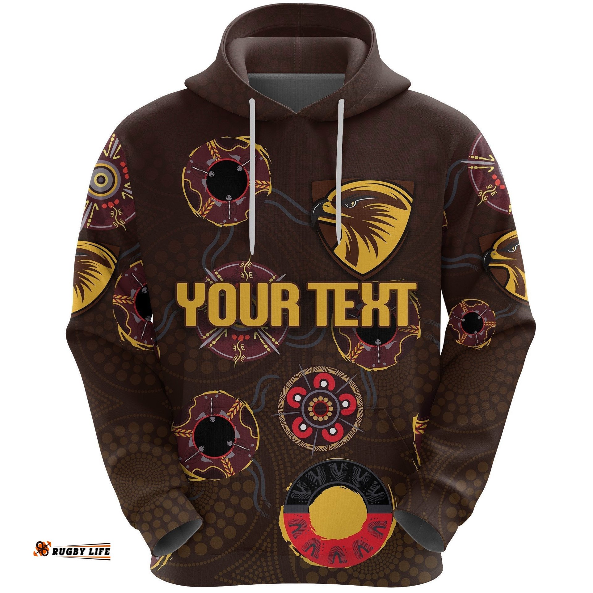 Custom Personalised Hawthorn Hoodie Hawks Indigenous Brown