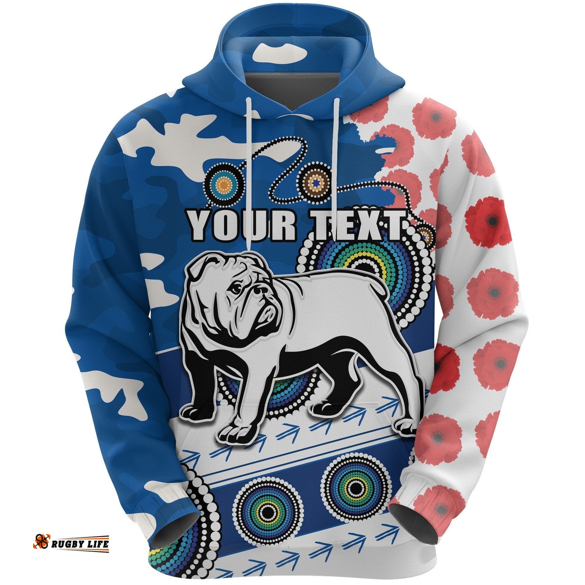 custom personalised bulldogs anzac day hoodie mix indigenous