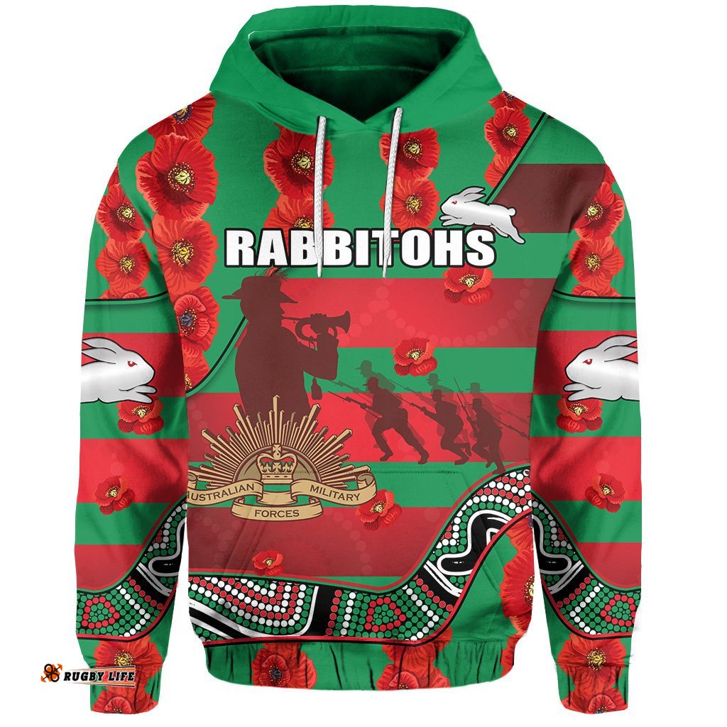 rabbitohs anzac day hoodie rugby south sydney indigenous military