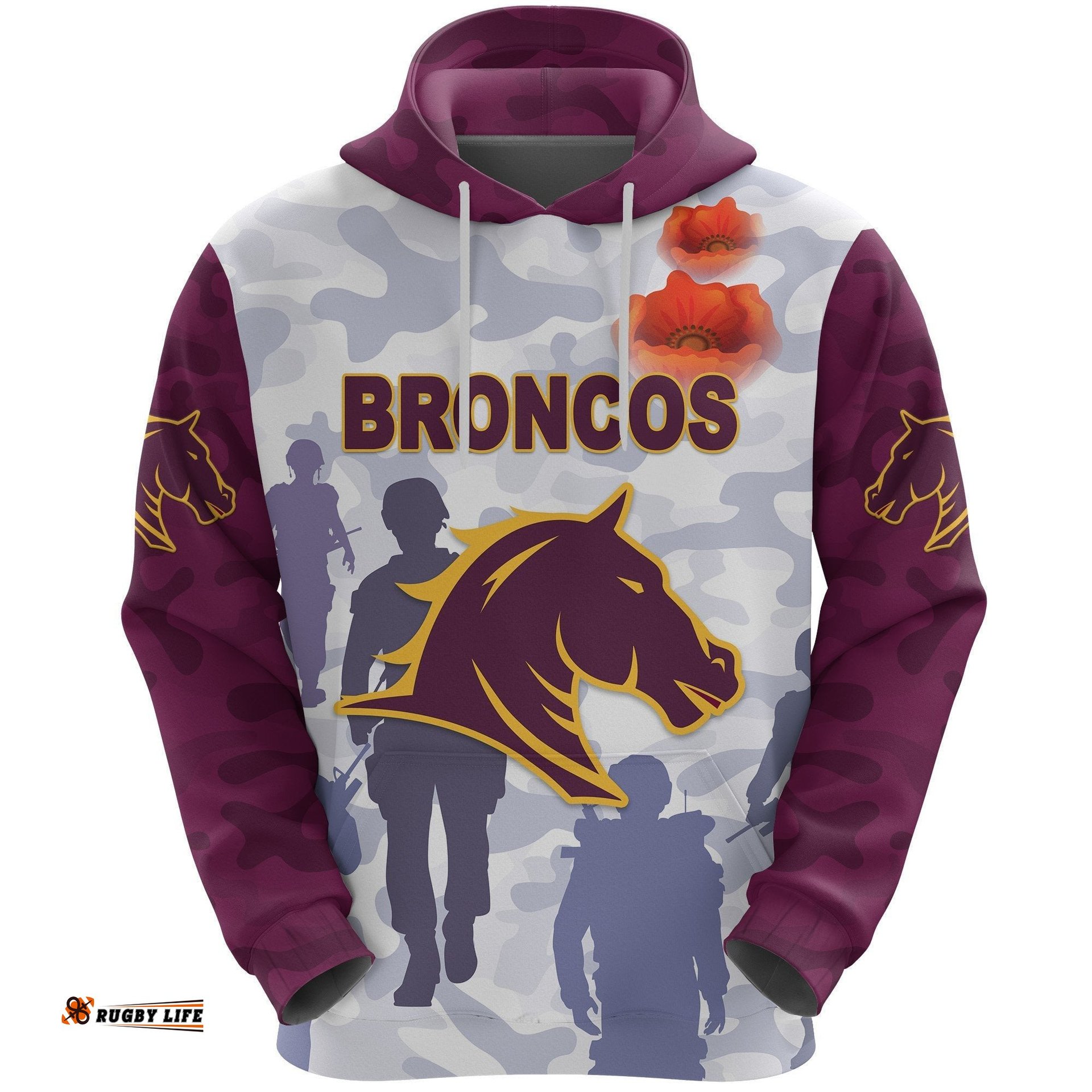 brisbane broncos hoodie anzac day camouflage vibes purple no1