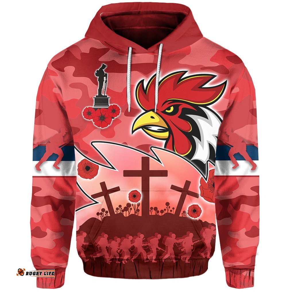 Roosters ANZAC Day Hoodie Military Red