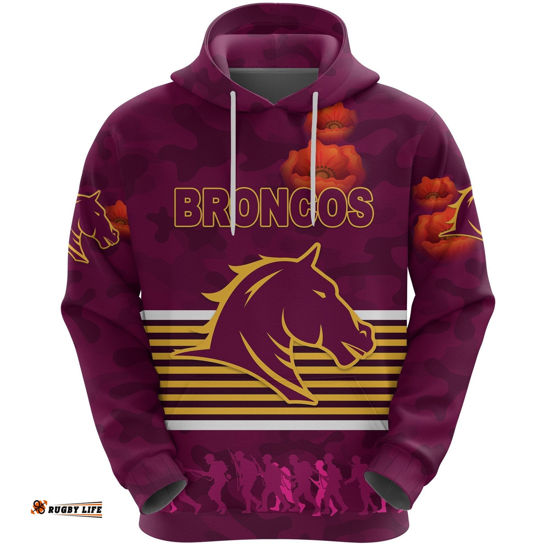 brisbane broncos hoodie anzac day simple style full maroon