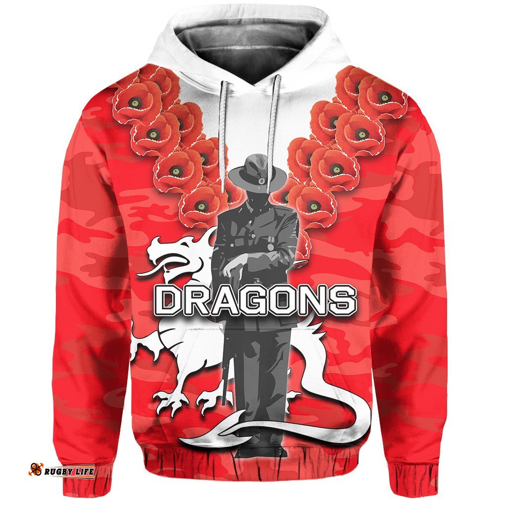 St. George Illawarra Dragons Hoodie ANZAC Day Army Patterns Red