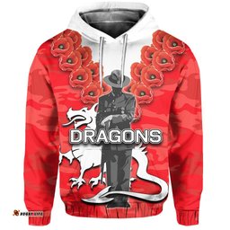 St. George Illawarra Dragons Hoodie ANZAC Day Army Patterns Red