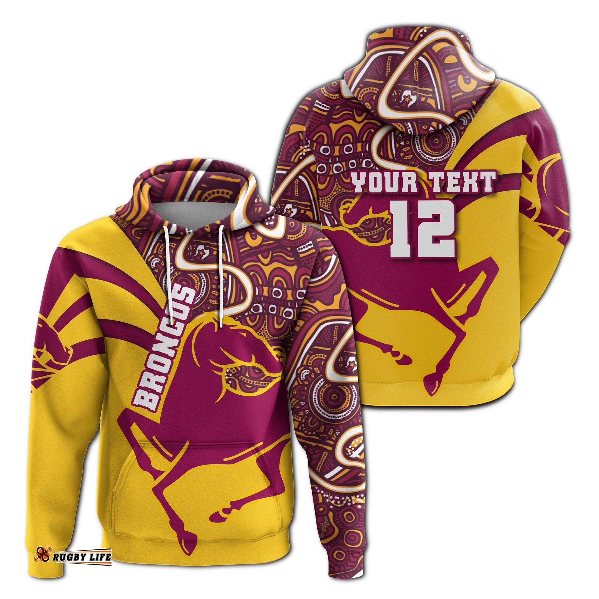 custom personalised brisbane broncos hoodie broncos indigenous style rainbow