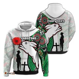 custom personalised rabbitohs hoodie indigenous anzac day