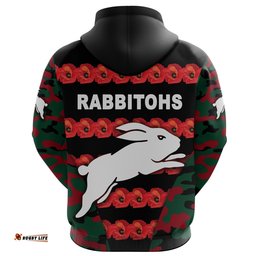 custom personalised south sydney rabbitohs hoodie anzac day poppy flower vibes