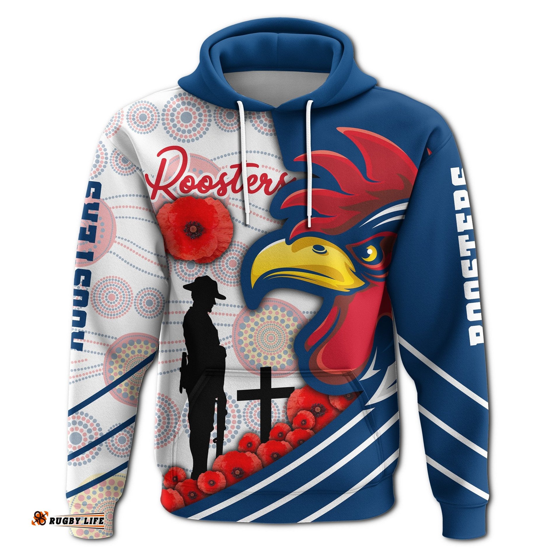 Australia Roosters Hoodie ANZAC Day Three Tiles Style