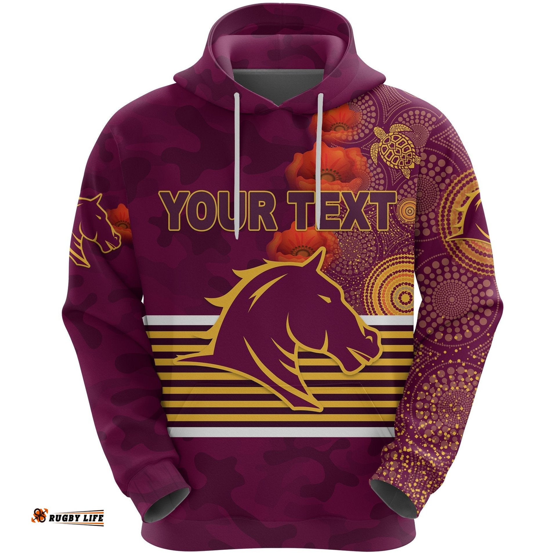 custom personalised brisbane broncos hoodie anzac day indigenous