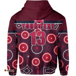 Custom Personalised Reds Rugby Australian Hoodie Simple Indigenous Queensland Custom Text and Number
