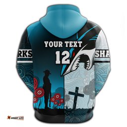 Custom Personalised Sharks Hoodie Cronulla ANZAC Day