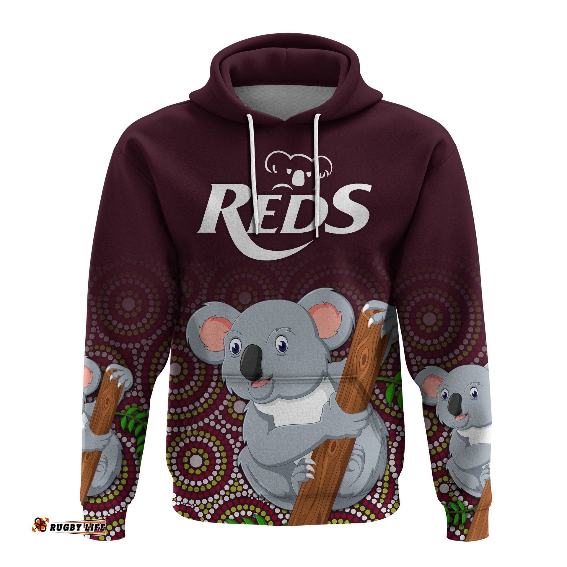 Custom Personalised Reds Indigenous Rugby Hoodie Koala