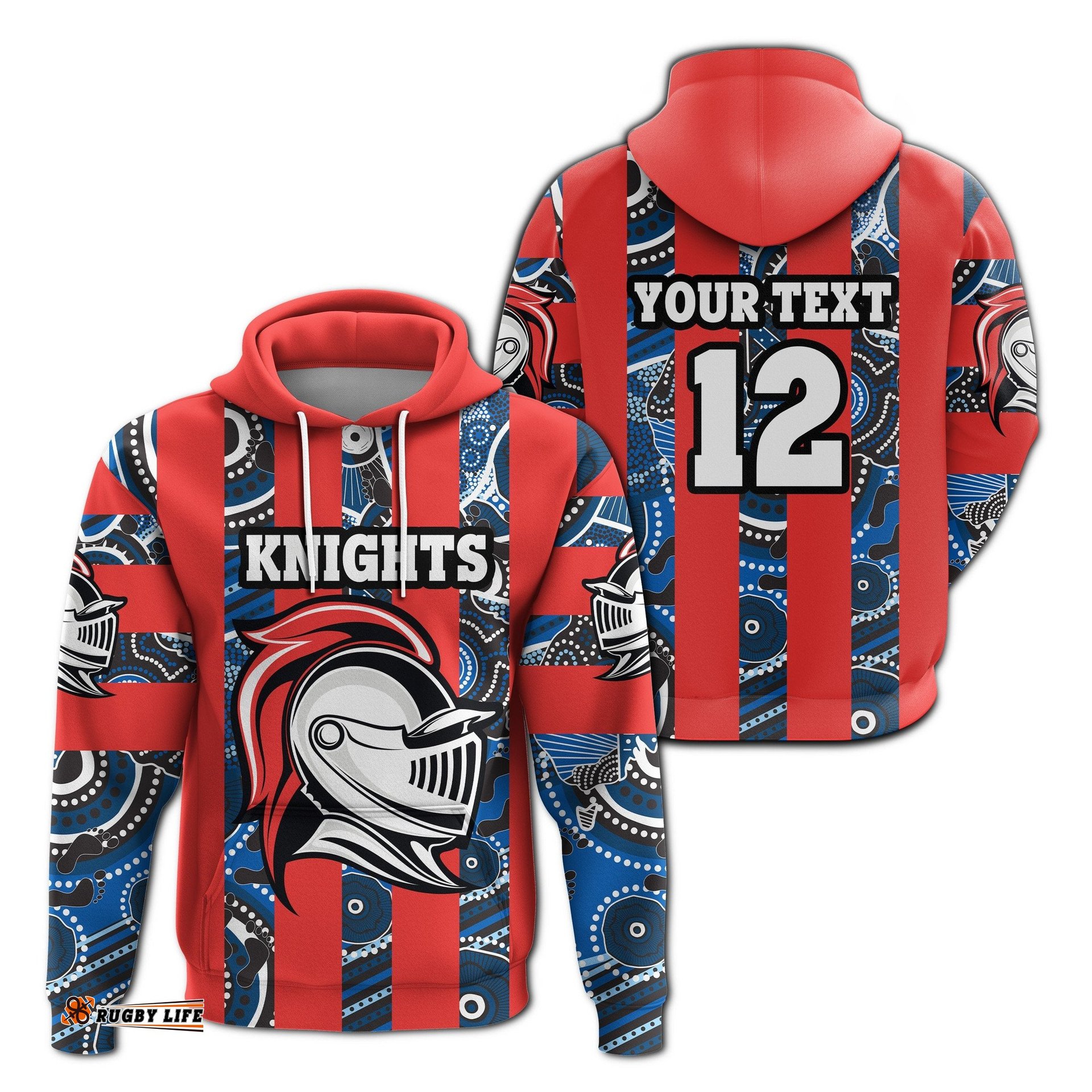 custom personalised knights hoodie newcastle aboriginal vertical style