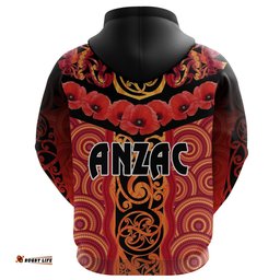 ANZAC Lest We Forget Poppy Hoodie New Zealand Maori Silver Fern Australia Aboriginal