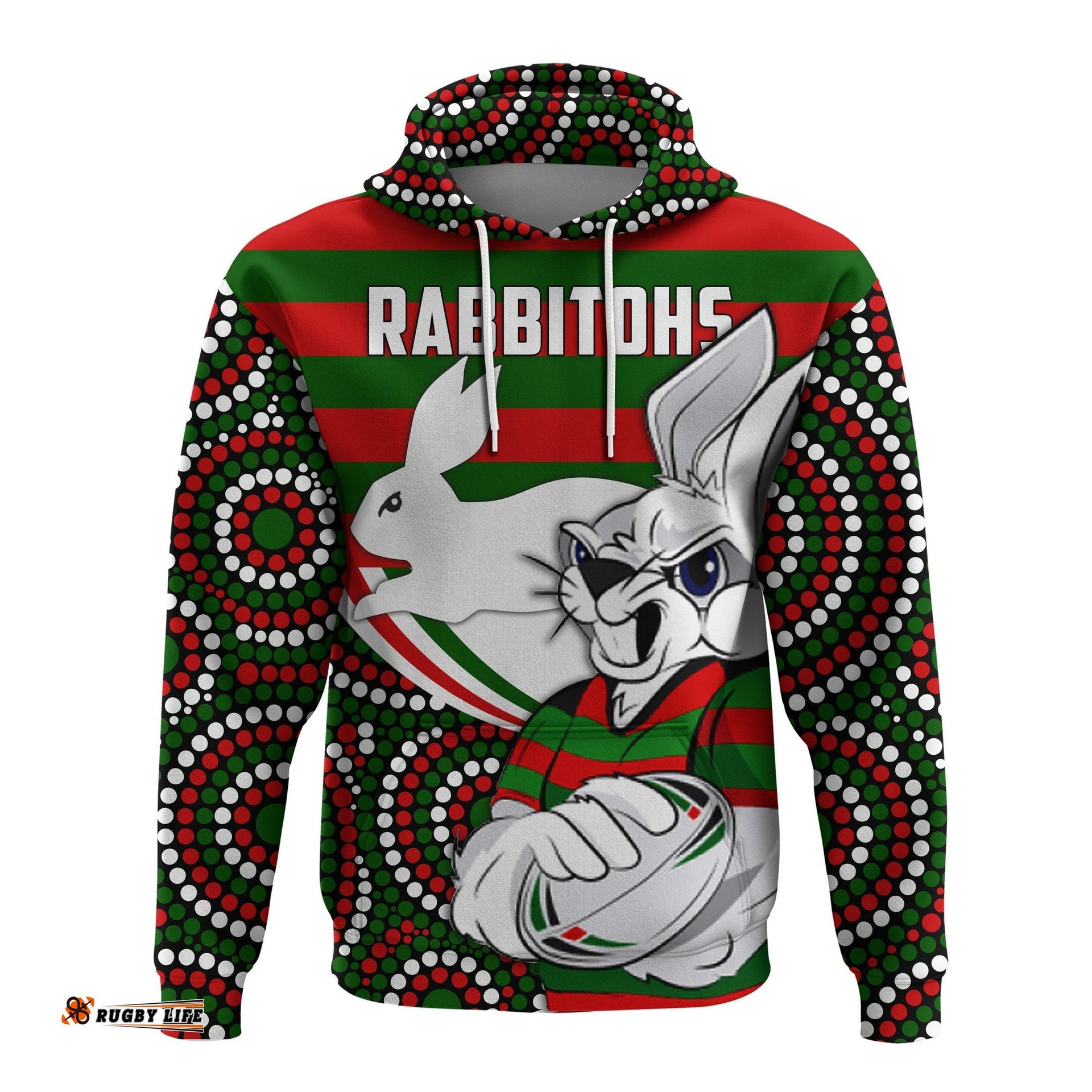 rabbitohs indigenous rugby cartoon hoodie