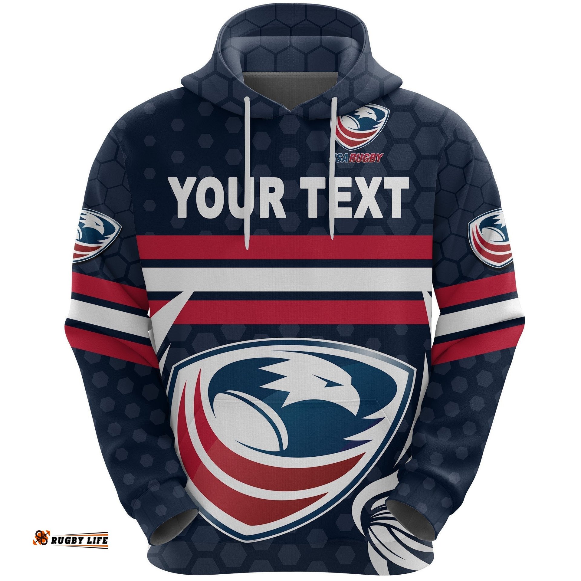 Custom Personalised USA Rugby Hoodie Eagles Simple Style Full Navy