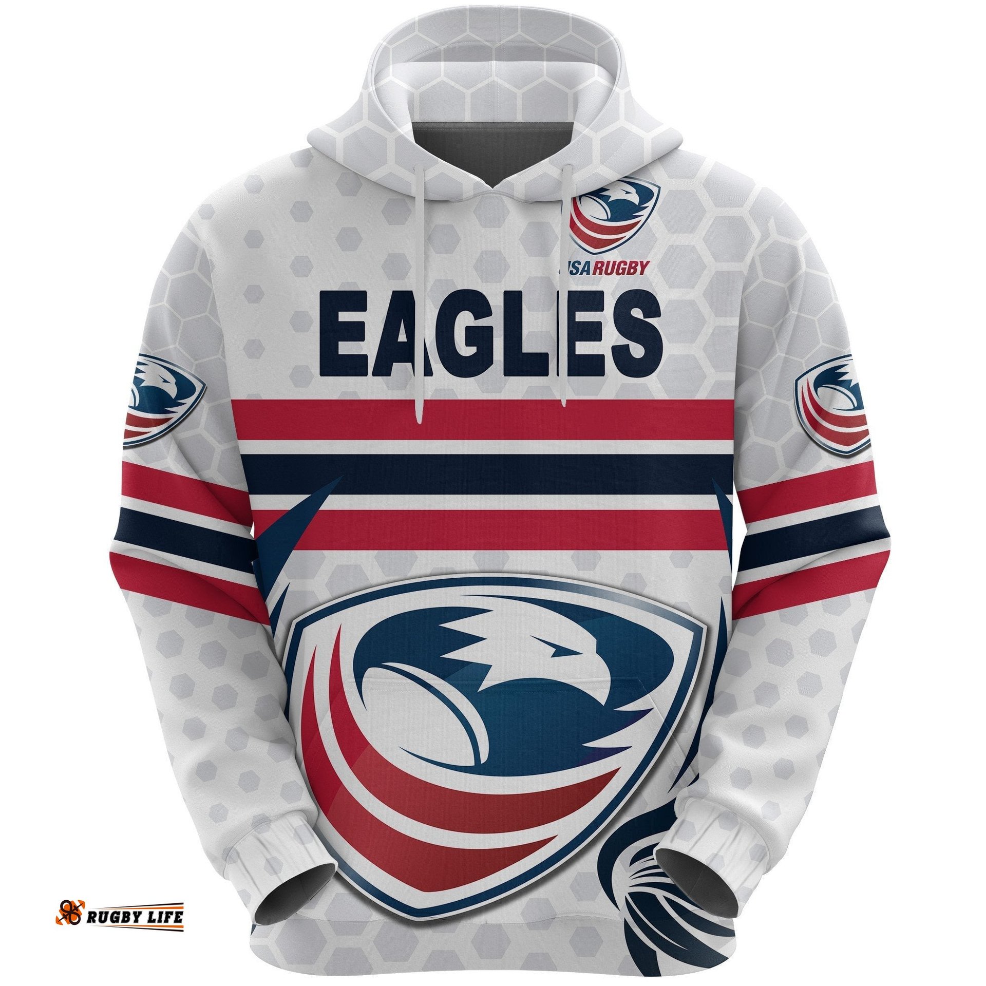 USA Rugby Hoodie Eagles Simple Style White