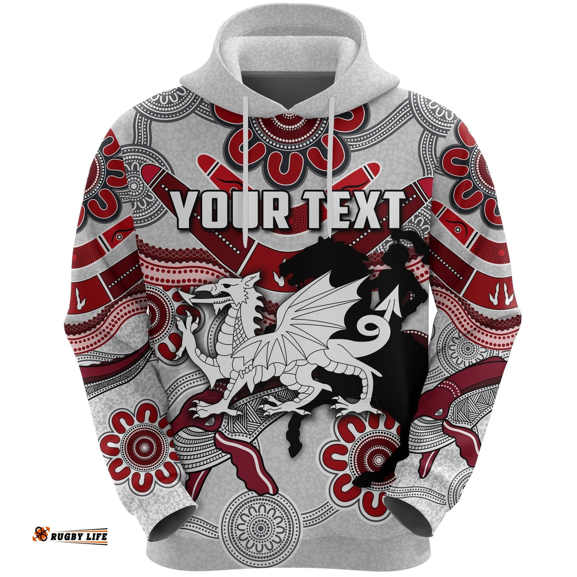 Custom Personalised Dragons Hoodie St. George Indigenous White