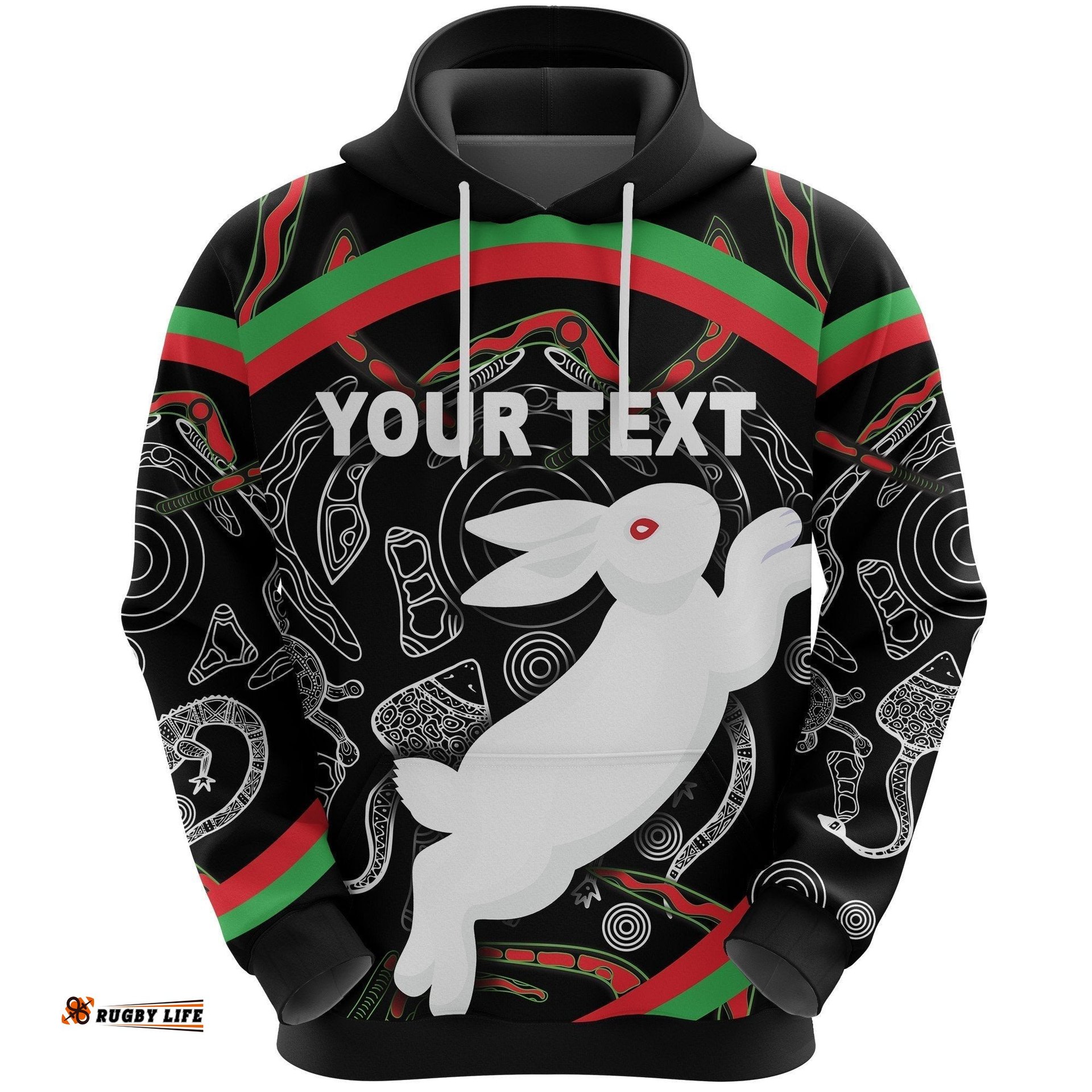 custom personalised rabbitohs hoodie indigenous mystery vibes
