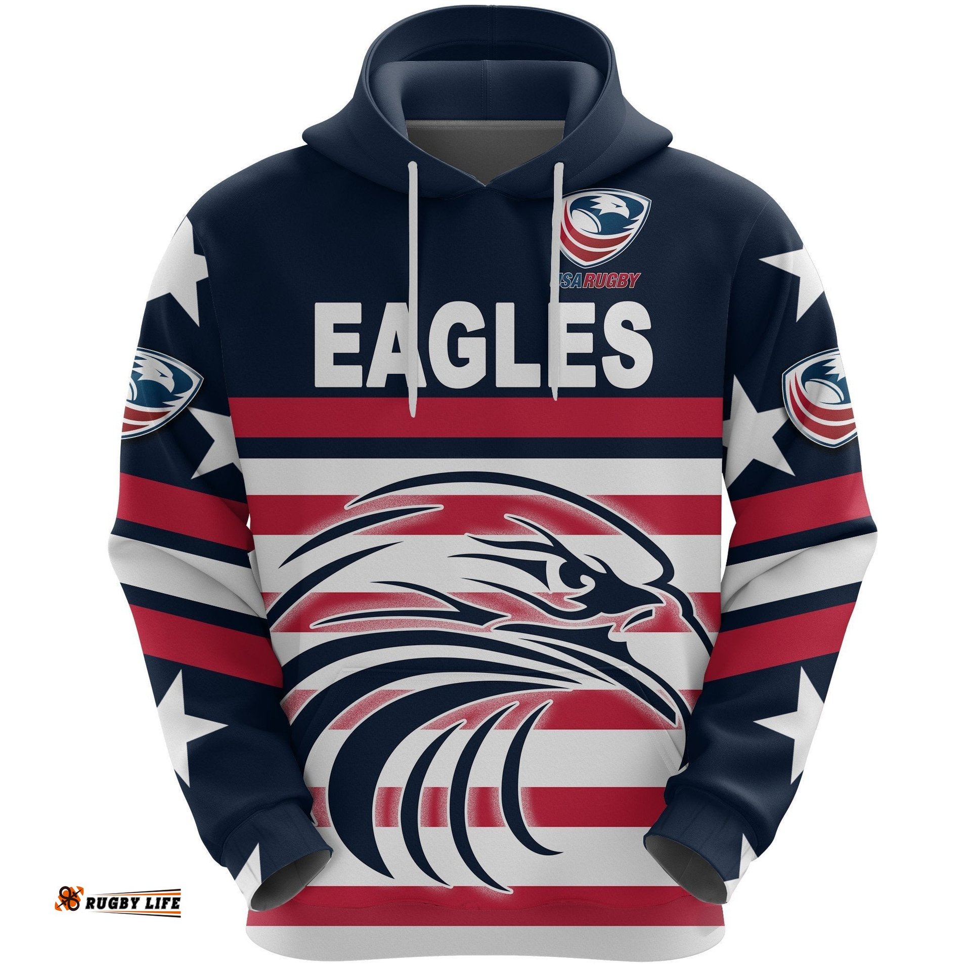 USA Rugby Hoodie Eagles Simple Style Navy