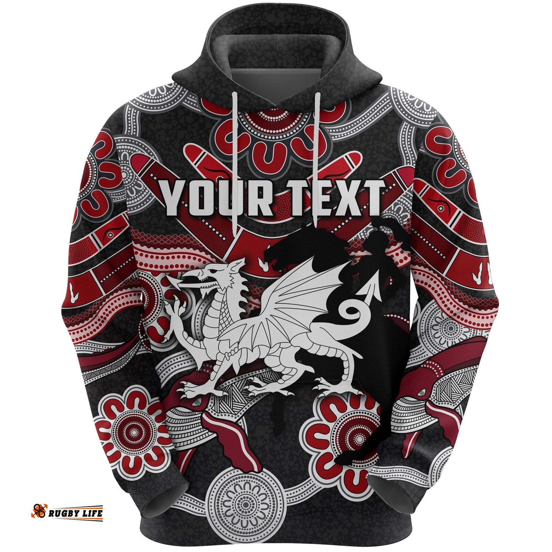 Custom Personalised Dragons Hoodie St. George Indigenous Black