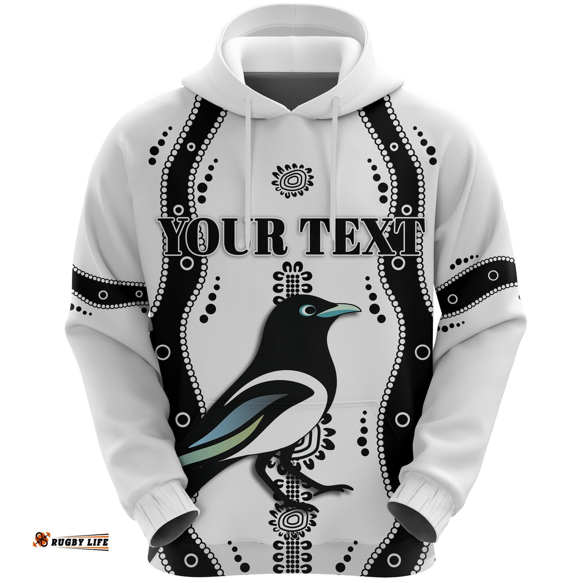 Custom Personalised Collingwood Hoodie Pies Indigenous White