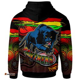 panthers rugby hoodie custom panther with aboriginal style of dot painting personalised player and number hoodie