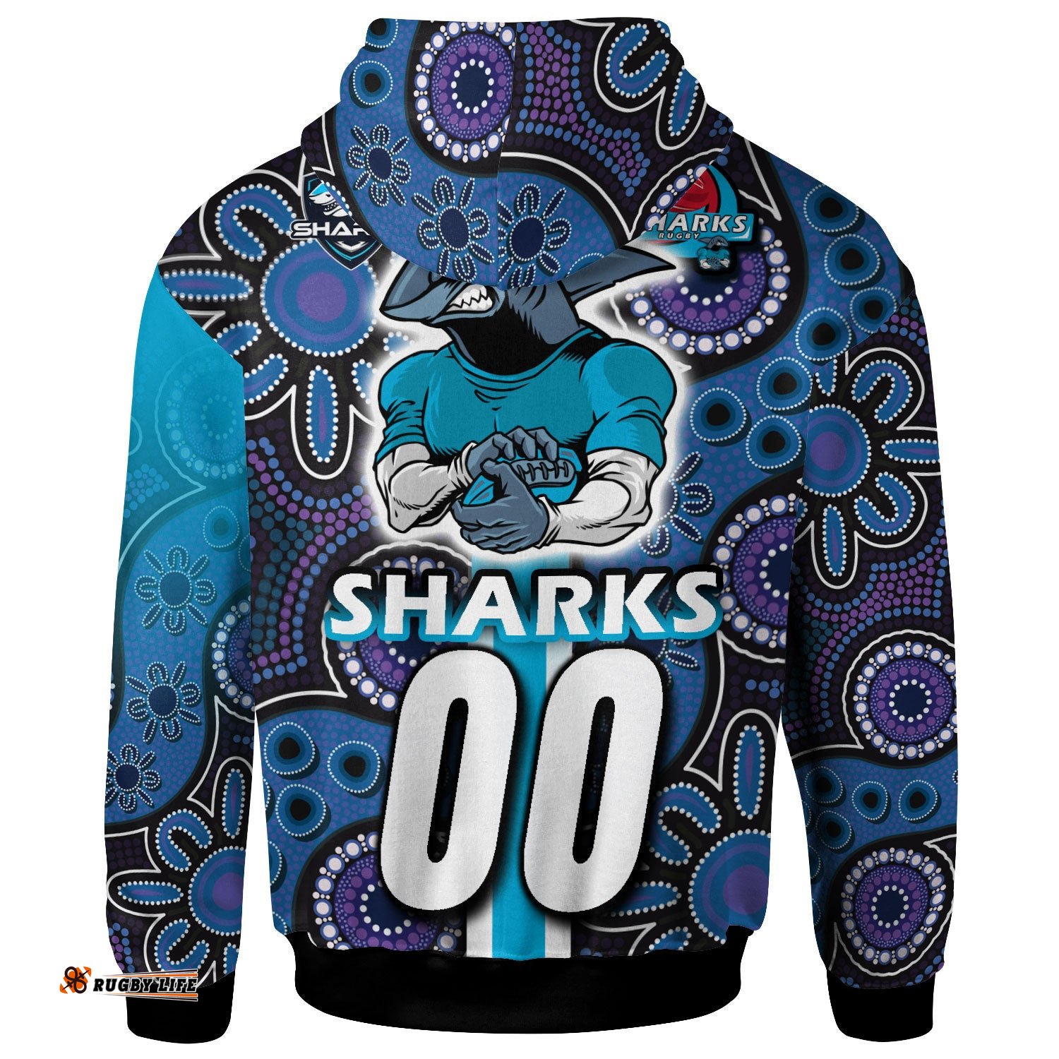 sharks rugby hoodie custom sharks rugby ball aboriginal indigenous sport style hoodie