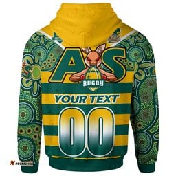 australian rugby sevens mens squad hoodie custom kangaroo mascot rugby aboriginal lines style hoodie