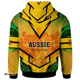 australia national rugby sevens team hoodie custom aussie 7s team coat of arms rugby championship aboriginal player and number hoodie