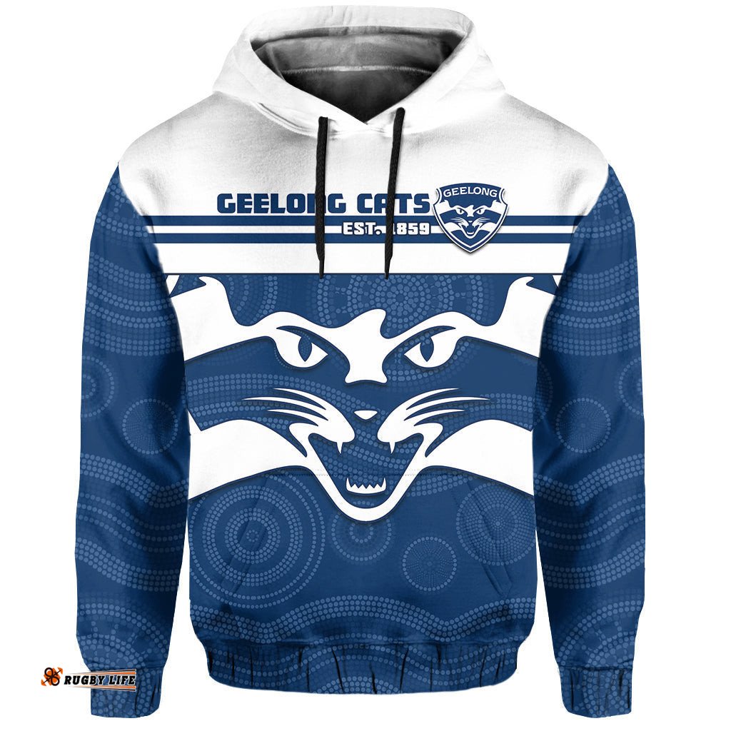 custom text and number cats football hoodie geelong est 1859 aboriginal art