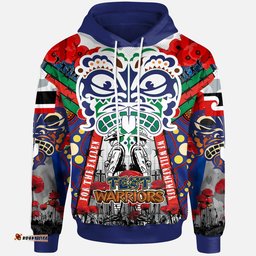 warriors rugby anzac watercolor custom hoodie remembrance new zealand warriors with maori tino rangatiratanga flag hoodie